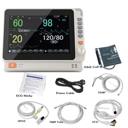 10 inch thin screen human/Vet use portable 6-parameter monitor ECG/NIBP/PR/SPO2/RESP/TEMP patient monitor vital signs monitor
