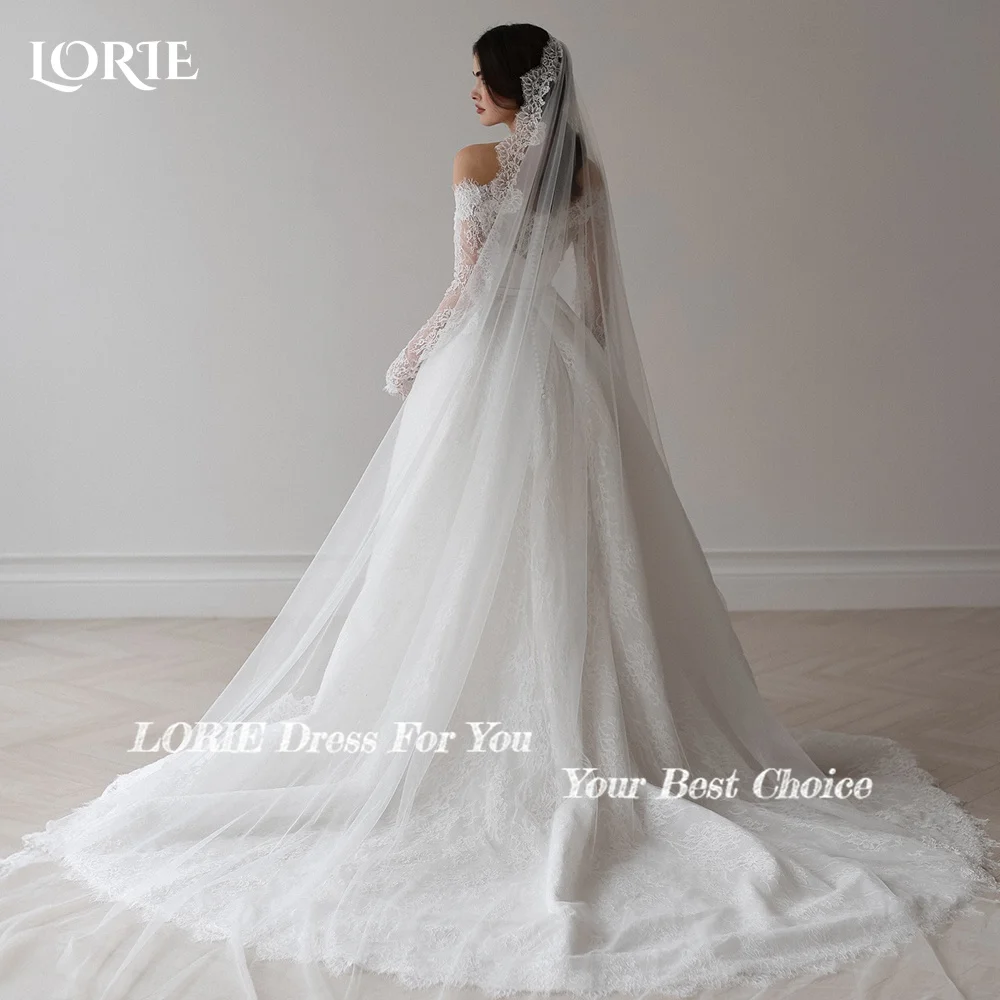LORIE Boho Wedding Dress Off Shoulder Long Sleeve Lace Beach Princess Button Bridal GownCustomized A-Line Bohemian Bride Dresses image 2