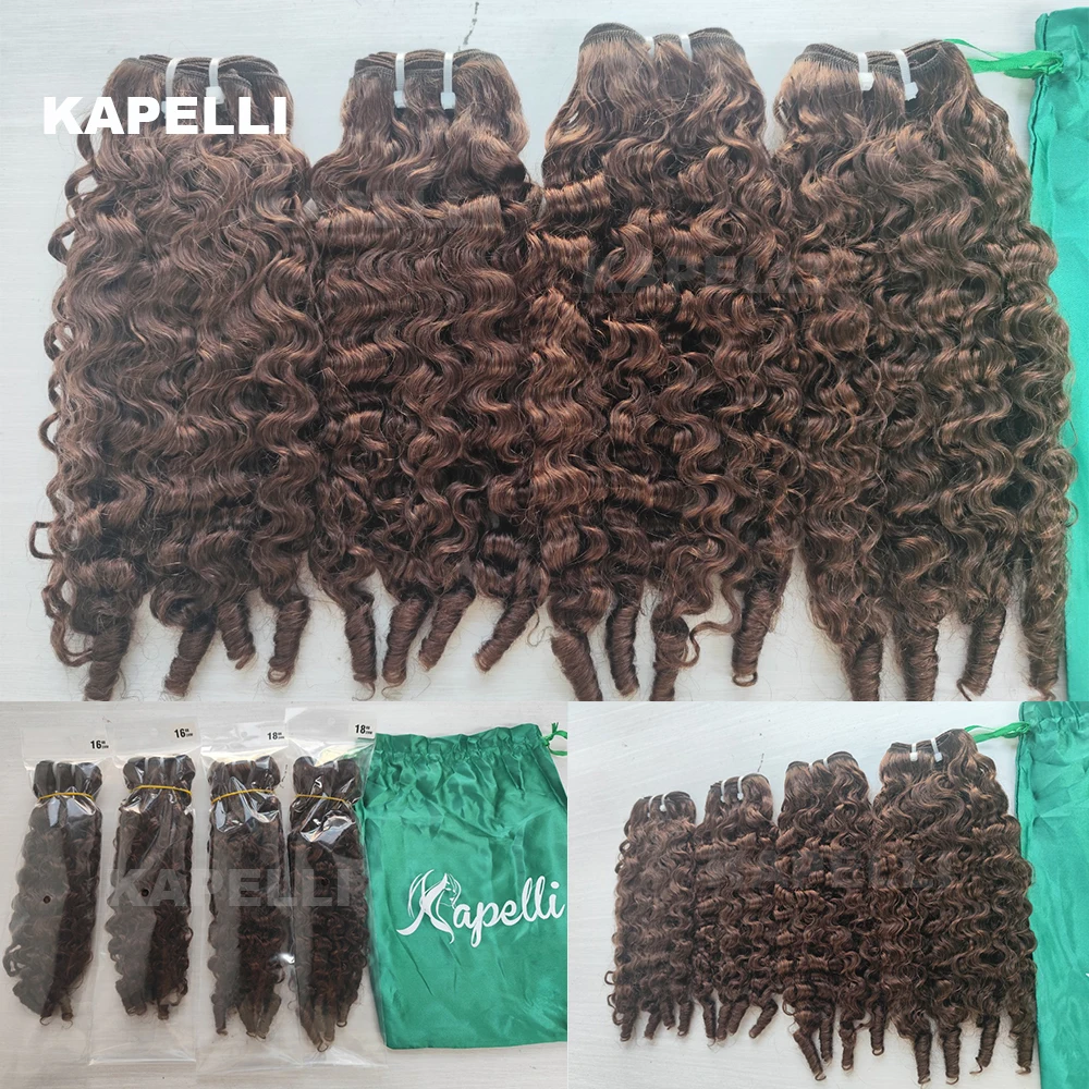 15A Burmese Curly Human Hair Bundles Deals Brown Vietnamese Raw Human Virgin Hair Weave Bundle Ocean Spiral Curly Hair Bundles