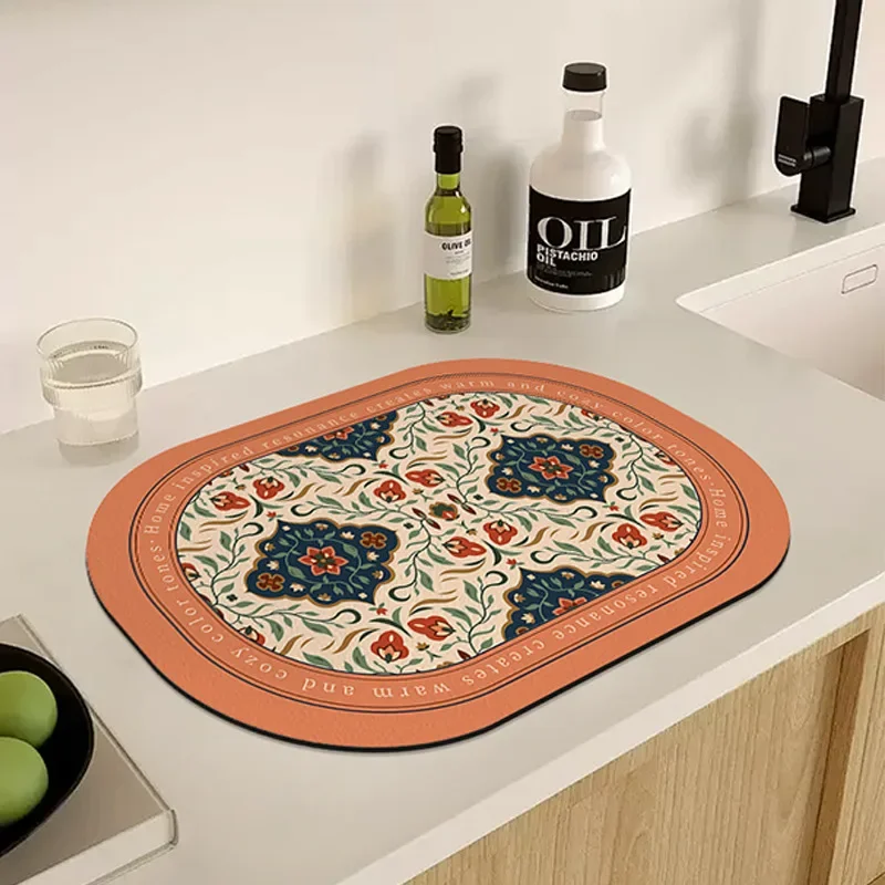 Coffee Bar Mat Coffee Maker Mat Dish Drying Mat with Waterproof Rubber Backing Super Absorbent Rug