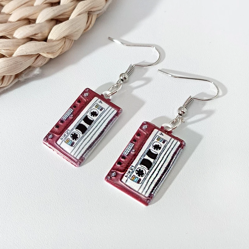 Metal Music Earrings for Women Enamel Note Pink Record Magnetic Tape Colorful Earrings Fashion Jewelry Gifts