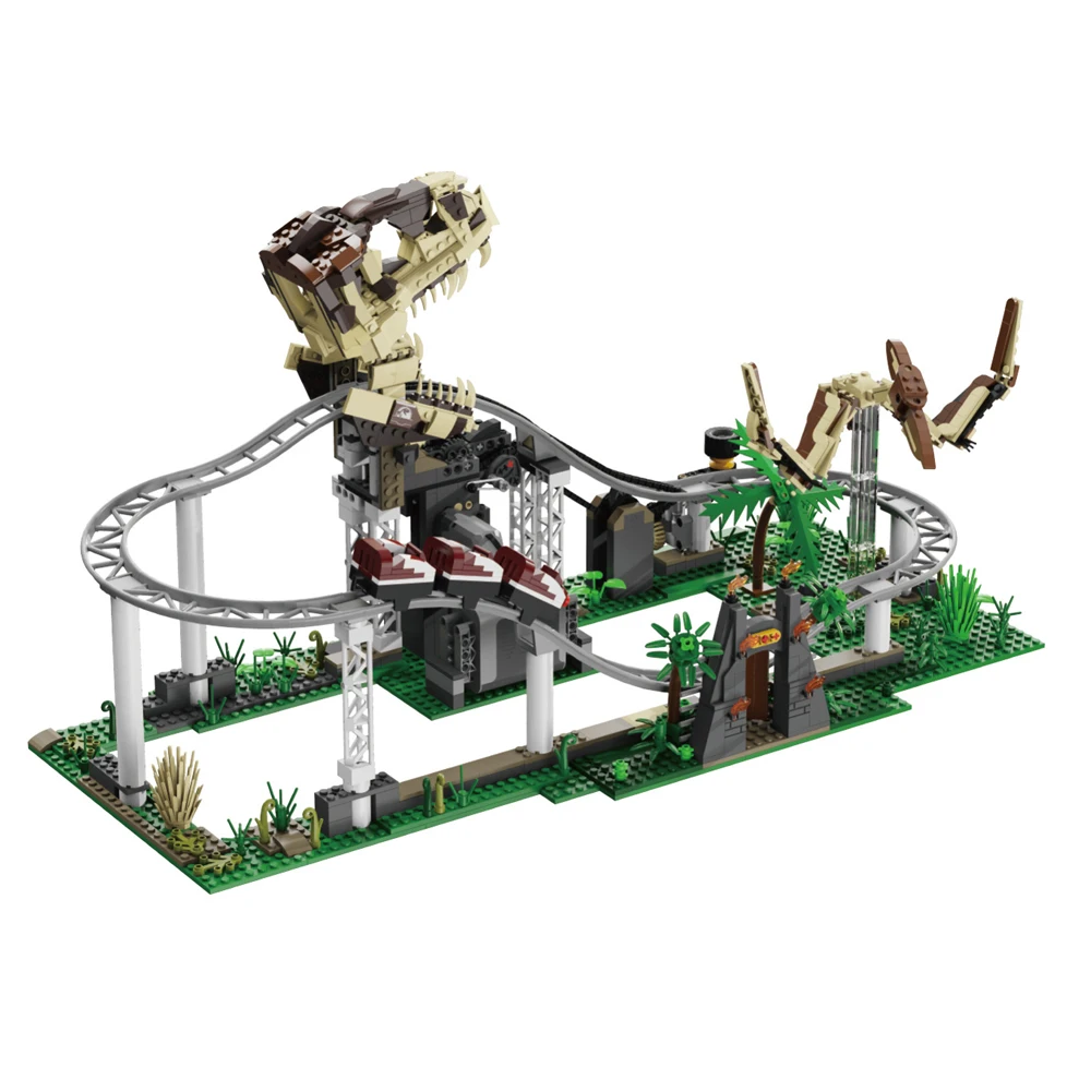 

IN STOCK MOC Technical Electric Dinosaur Roller Coaster Building Blocks Bricks Assembling Model Toys for Children Birthday Gift