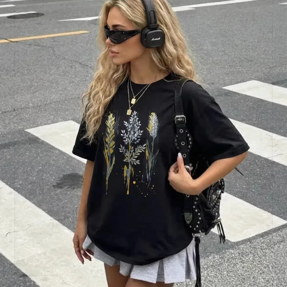 

206 Simple Style Casual Blusas Short Sleeve Top T Shirt Tees Women's T-shirts Street Style Personality Commuting Fashion Printed