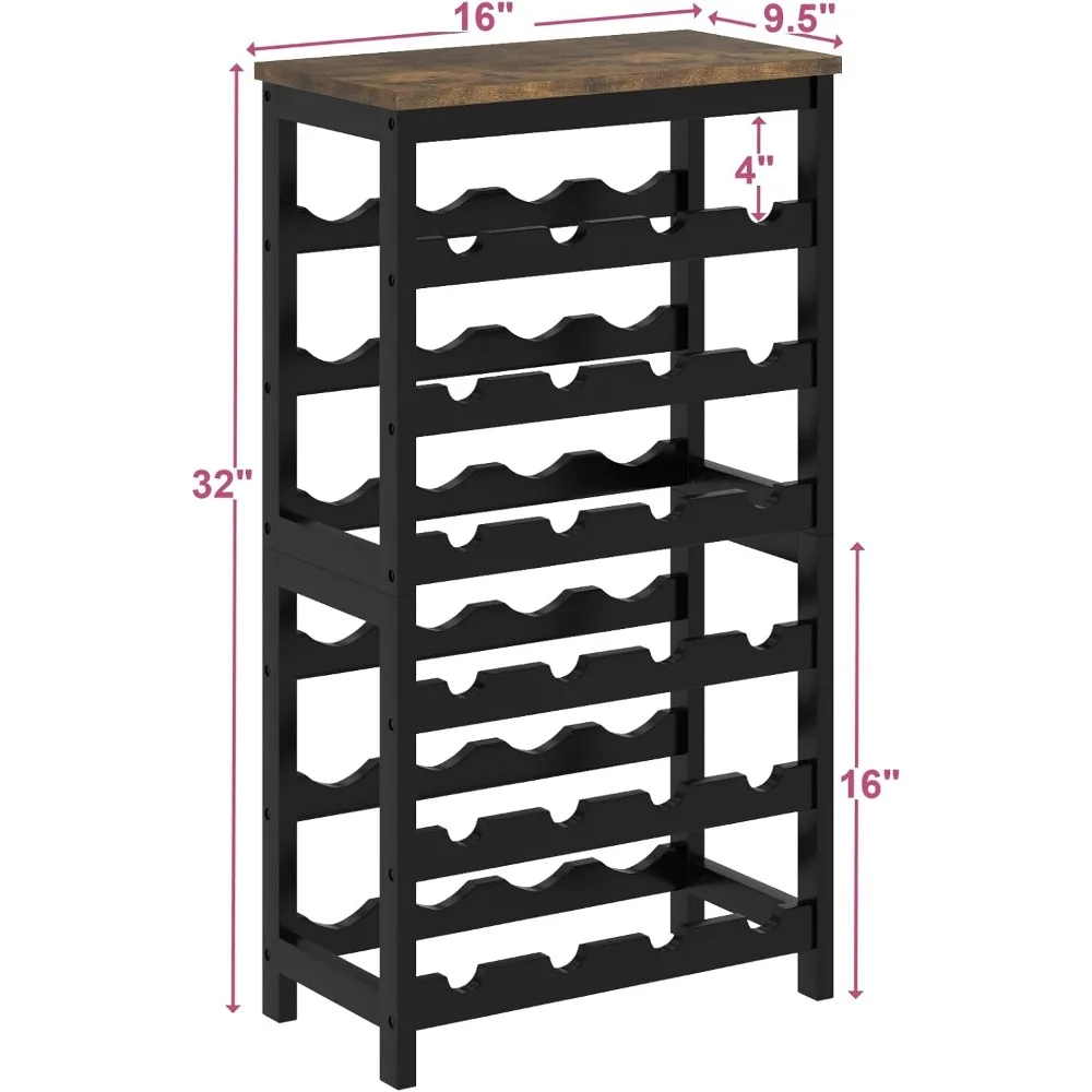 6 Tier Bamboo Wine Rack Freestanding Floor, 24 Bottles Wine Storage Shelves with Brown Table Top, Stackable Wine Display Rack