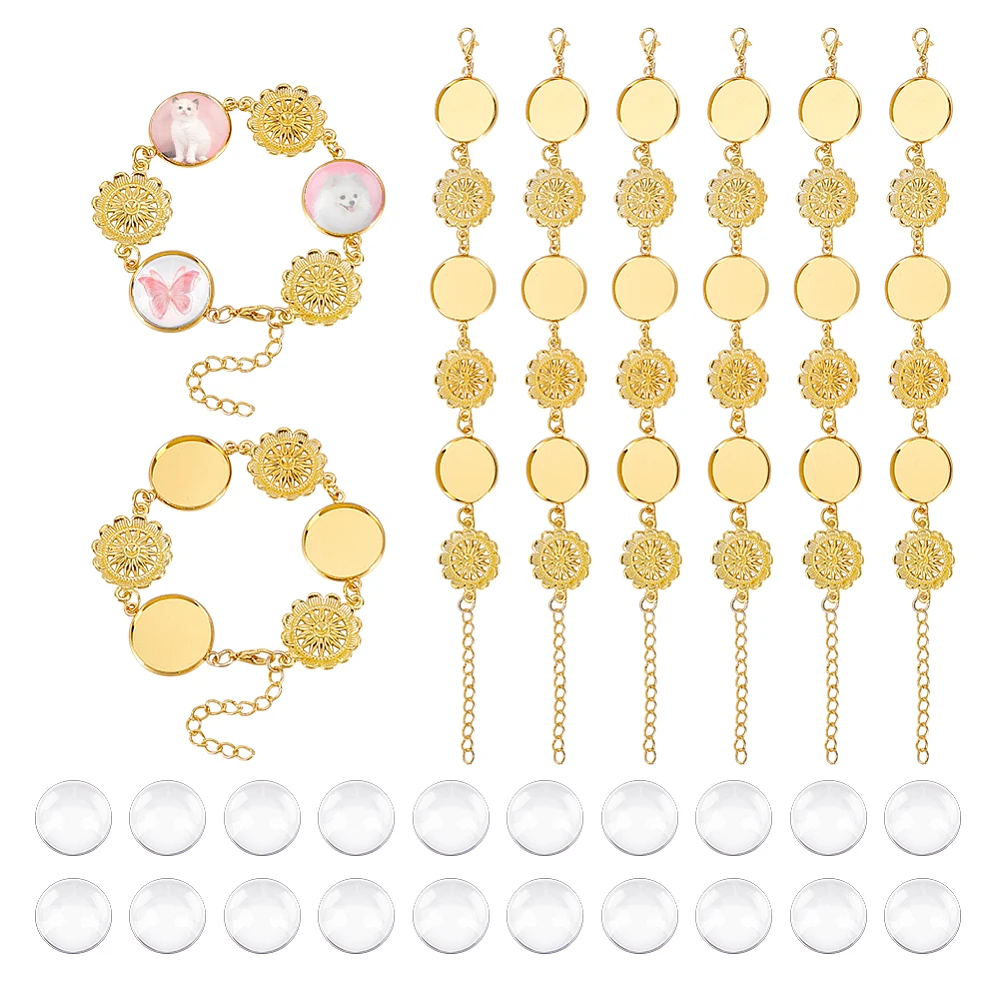 

Alloy Bracelets Making with Glass Cabochons Golden 7-5/8 inch(19.5cm)
