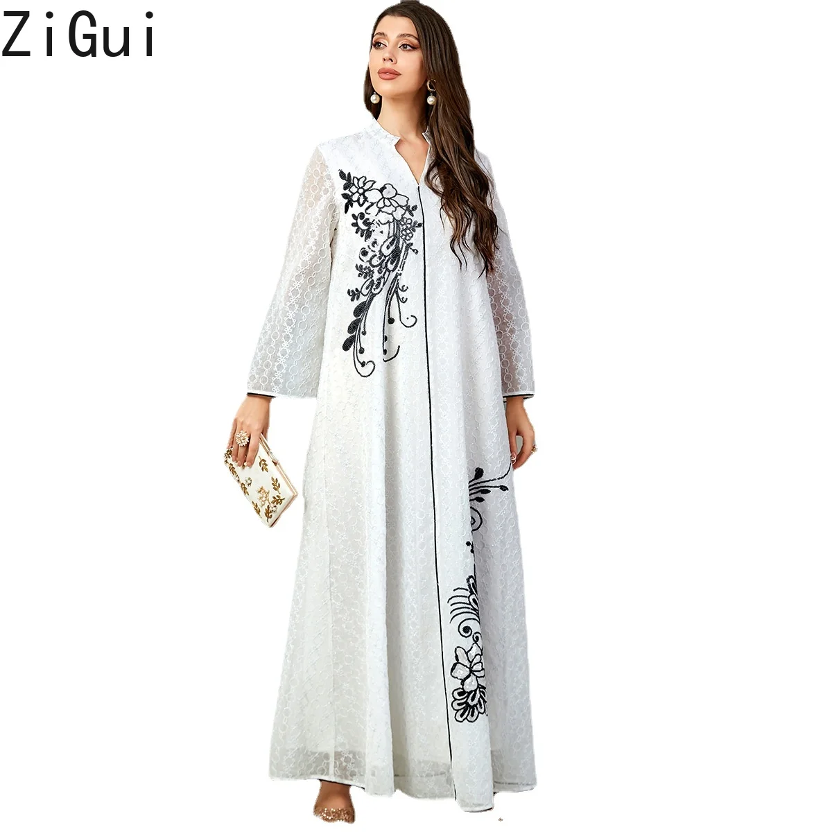 

Zigui White Lace Prom Caftan Moroccan Dress Evening Party Long Sleeve Wedding Bridal Robe Dubai Muslim Arabic Dresses