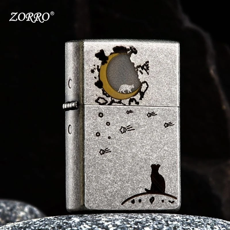 ZORRO Retro Kerosin-Feuerzeug, Kreativ, Personalisiert, Windfest und Attraktives Geschenk für Ihren Freund mit Katzenmotiv