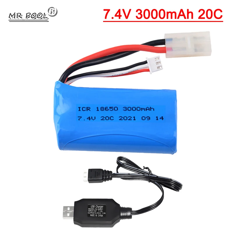 7.4V 3000mAh lipo Battery for Q46 Wltoys 10428 /12428/12423 RC Car Spare Parts with USB charger 7.4V 2S battery for toys parts