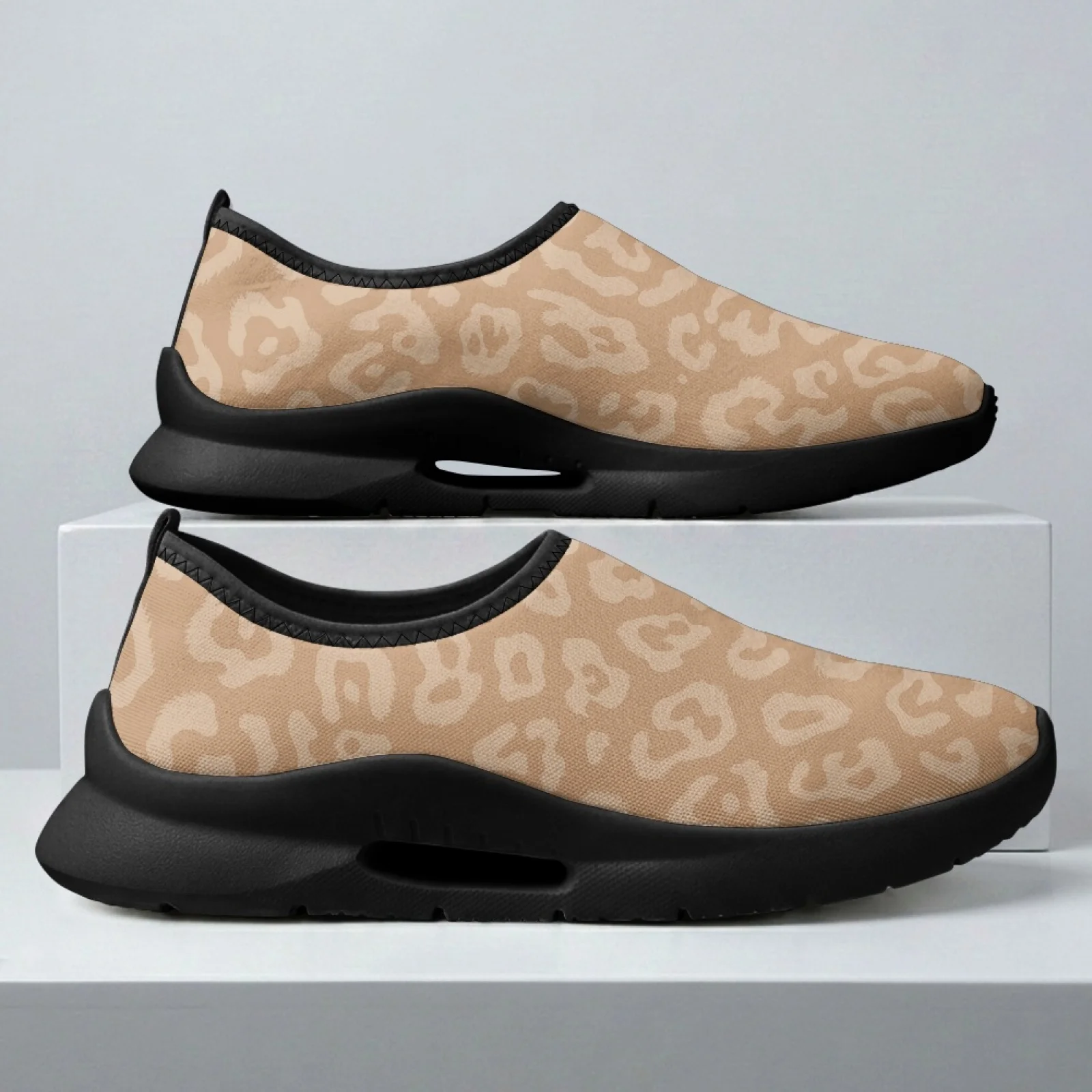 PENSTROLL Light Leopard Print Slip on Cushioned Slip-On Sneakers Round Toe Flats Shoes for Men Daily Walking Summer