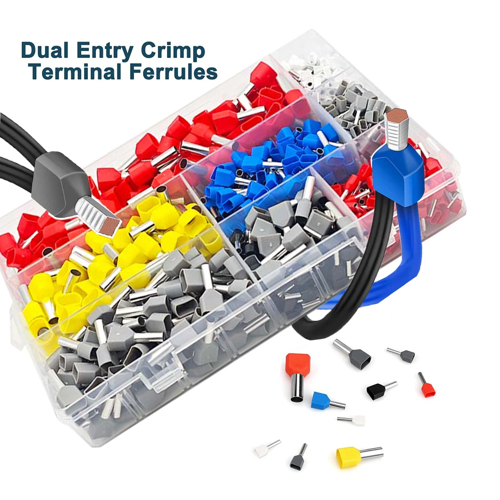 

Double Wire Ferrule Kit 8-22 AWG, 750Pcs Bootlace Ferrule Kit Ferrules Wire Terminal Connector,Insulated Cord Pin End Terminal