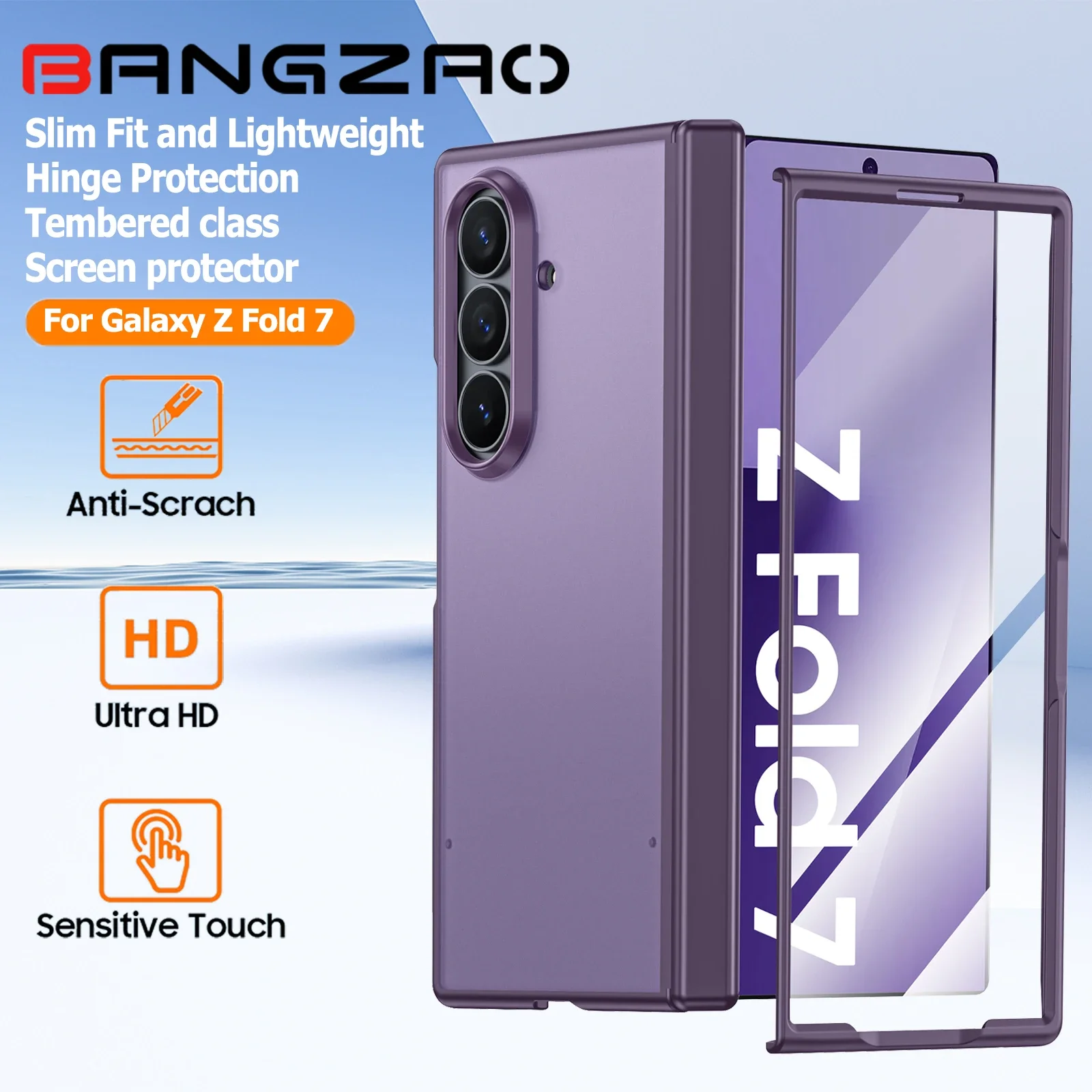 

Чехол для Galaxy Z Fold 7, матовый тонкий, защитная пленка для экрана, защита шарниров, полупрозрачный противоударный защитный чехол для телефона - фиолетовый