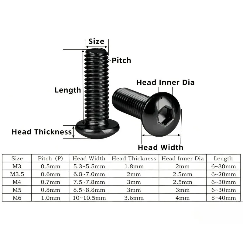 10pcs Colourful Aluminum Alloy Hex Socket Bolts M5 M6 Aluminum Hexagon Hex Socket Round Button Head Screws Bolts Length 5-35mm