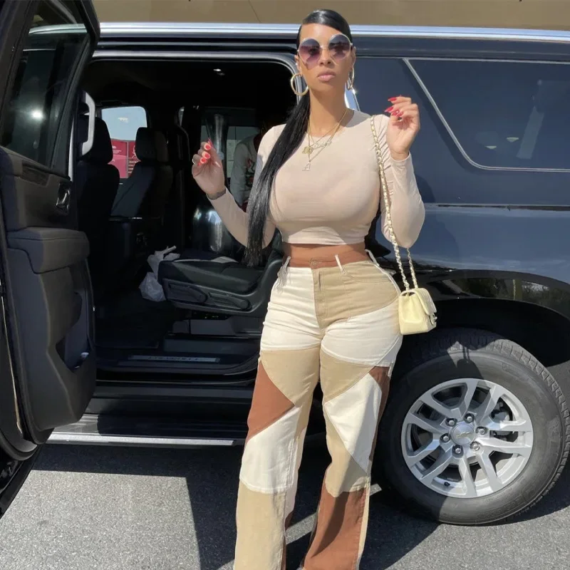 2025 New Fashion Patchwork Jeans for Women in Autumn. European and American Style Street Loose and Casual High-waisted Jeans