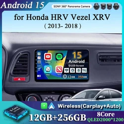 Car Radio Wireless Carplay Auto Android 15 for Honda HRV H RV Vezel XRV 2013- 2018 Multimedia Video Player GPS Stereo NO 2 Din
