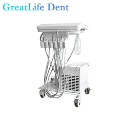 MX EU US RU UK IN Stock GreatLife Dent 550W Mobile Portable Dental Turbine Unit 2/4Hole+Silent Oil Free Air Compressor+Handpiece