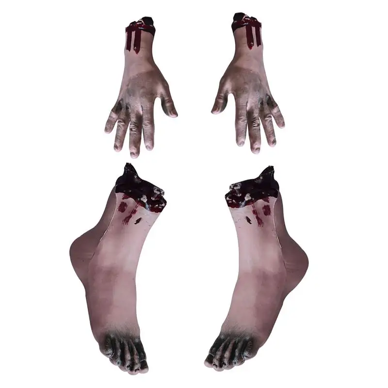 2024 Halloween Fake Human Arm Plastic Hands Foot Bloody Halloween Props Outdoor Haunted House Scary Halloween Decor