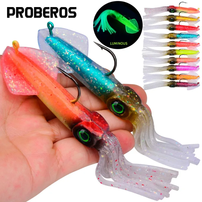 

2pcs 35.5-47.2g Luminous Squid UV Jig Soft Lures Silicone Bait Squid Jigging Lure Saltwater SeaFishing Bait for Artificial Baits