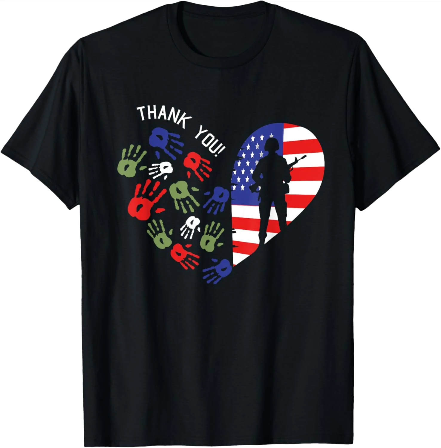 

Thank You Veterans Day American Flag Heart Military Army pattern design-100% cotton O-neck short sleeve printed men's T-shirt.