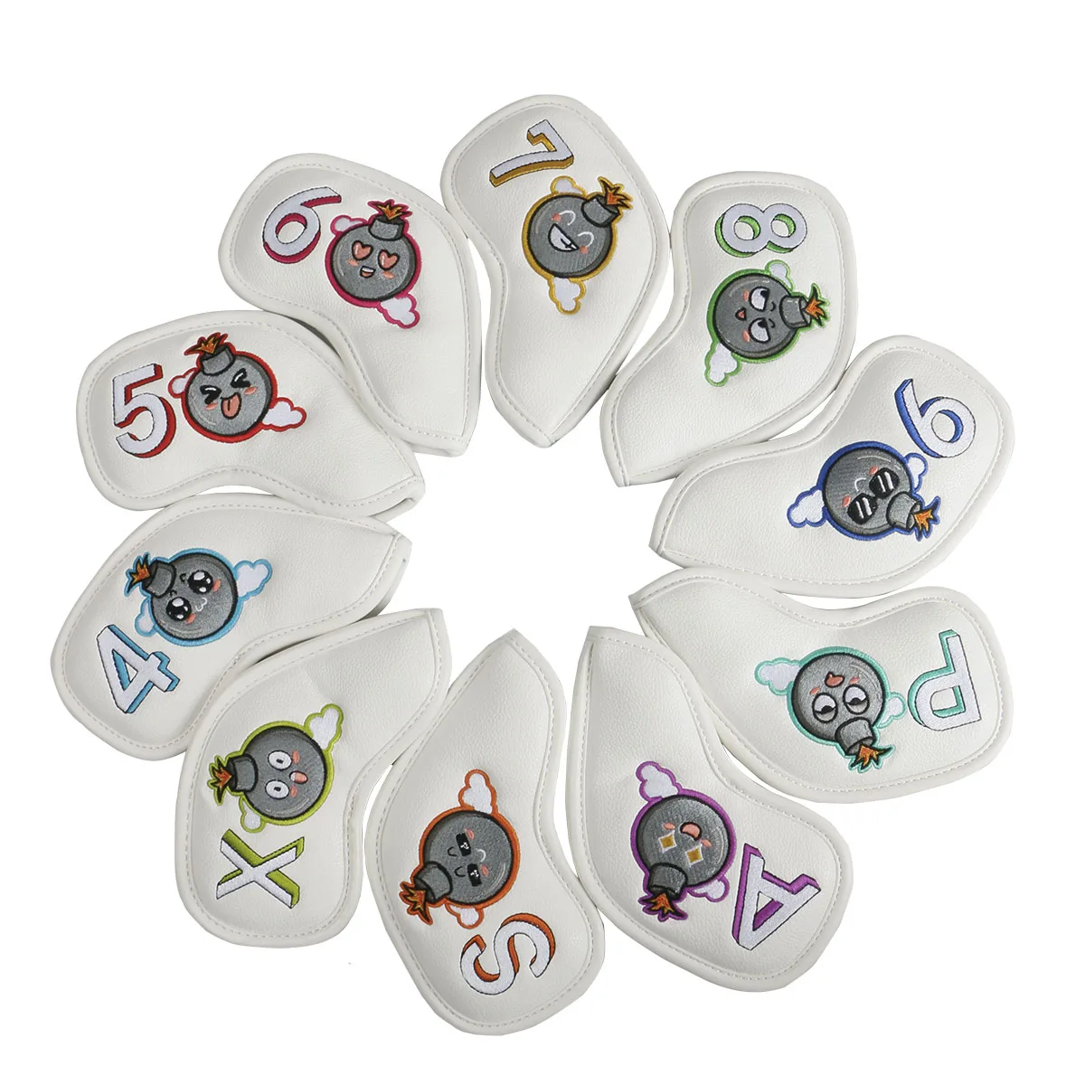 

New golf headcover PU leather embroidery number golf irons headcover set