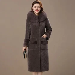 2024 New Winter Middle-aged Fur Coat Haining Imitation Sheep Shearling Coat Women's Mother Imitation Fox Fur Mink Long Fur Coat