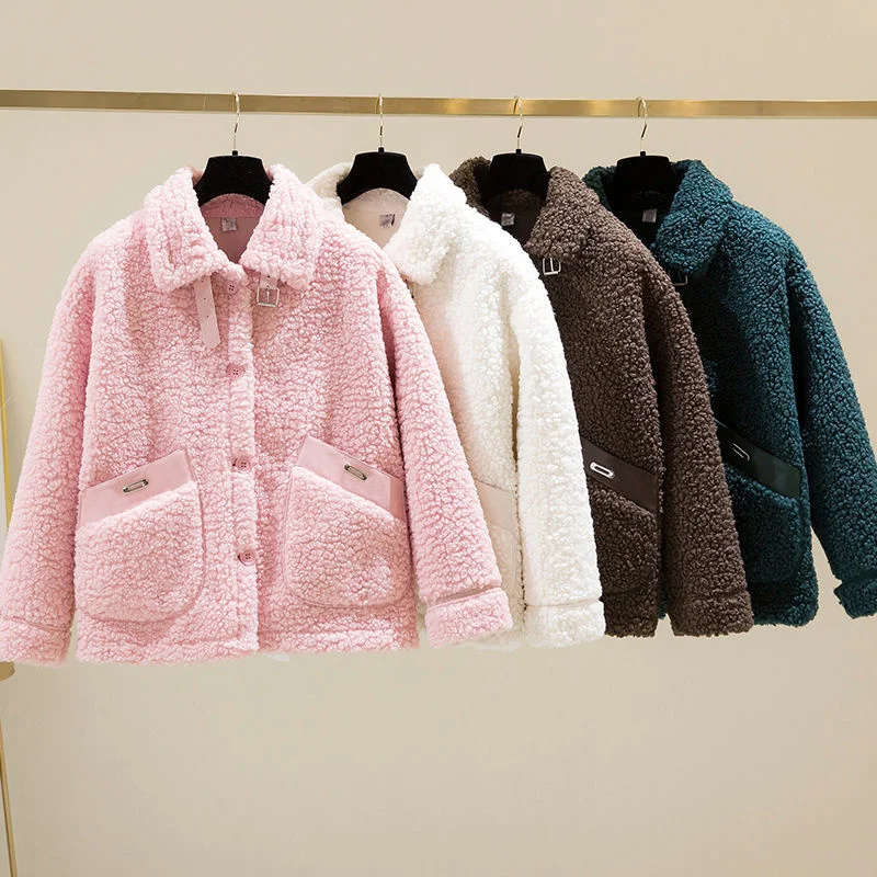 

2023 Autumn Winter Faux Lambswool Jacket Women Polar Fleece Coats Single-breasted Casual Tops Female Double-faced Furs Overcoat