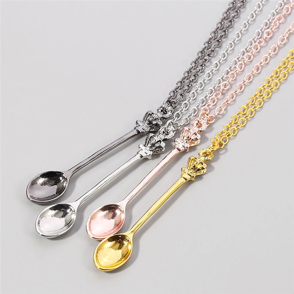 1pcs Tiny Spoons Necklace Small Spoons Mini Shovel Spoons Crown Teaspoon Pendant Necklace Little Spoon for Craft Keychain