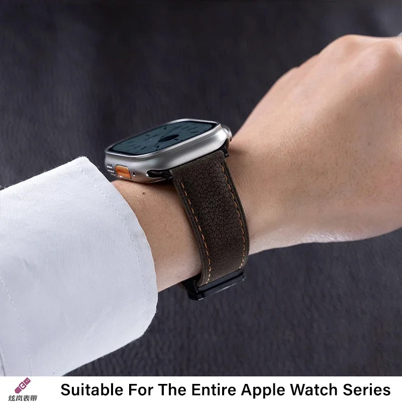 つや消しレザーライチパターン Apple Watch iwatch 時計ストラップ s10 本革磁気バックル 987