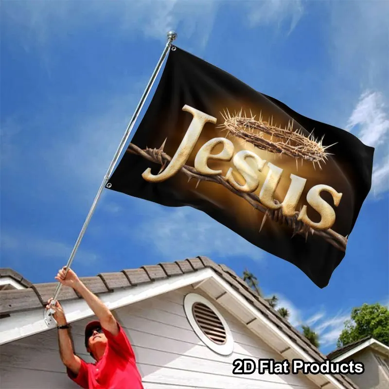 Elegant Jesus Flag with Crown of Thorns Design for Home Decor Porch Display Faithful Celebration Outdoor Christian