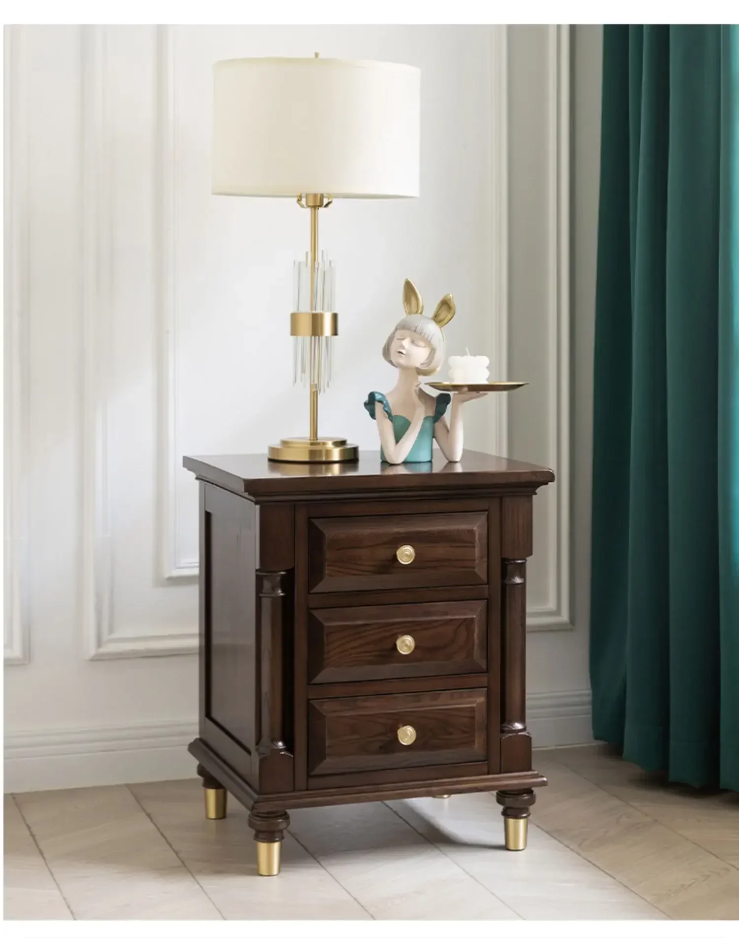 درج تخزين بجانب السرير، طاولة بجانب السرير، خشب متين، أثاث أمريكي فاخر، خزانة صغيرة #6