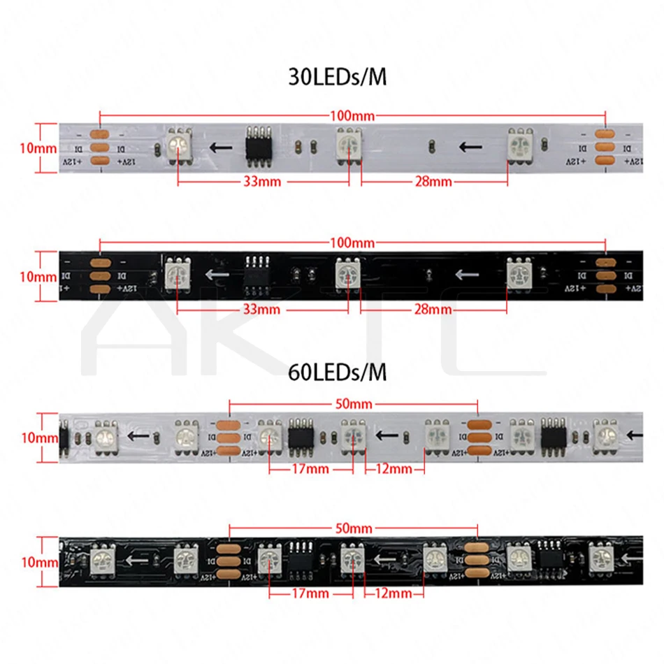 5m DC 12V WS2811 LED Strip Light 150/300 LEDs RGB ic 5050 SMD Flexible Pixel Lamp Bar & 21-Key RF or Smart Bluetooth Controller