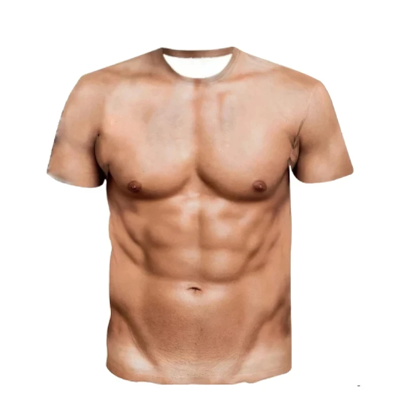 Funny Fake Muscle T-Shirt Male Summer Fashion Casual Sports T Shirt Clothing Women Men Streetwear 3D Printed Muscle Clothes Tops