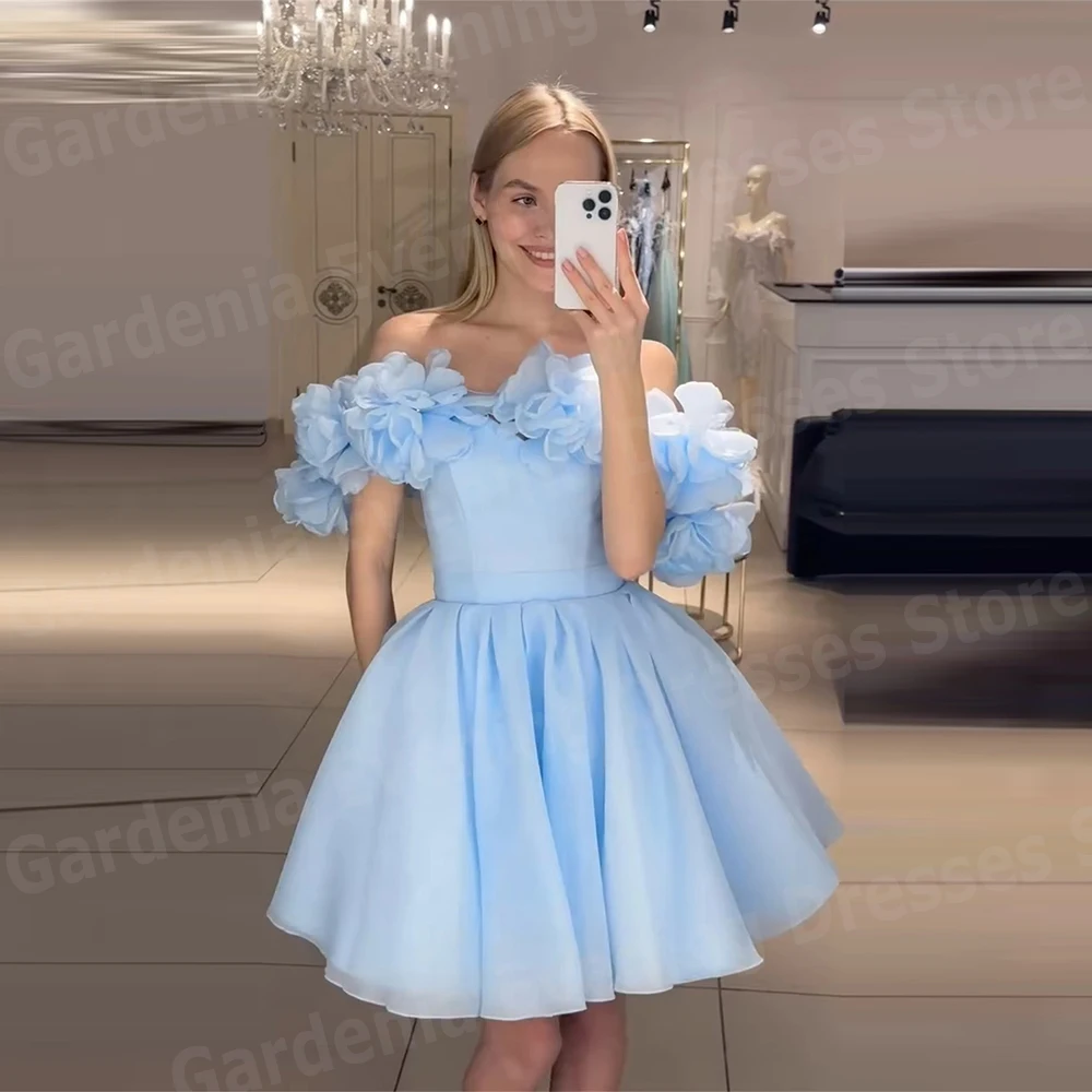 Élégant Mini une ligne femmes robes De soirée épaules dénudées fleurs robes De bal personnalisé retour robes De Fiesta Elegantes