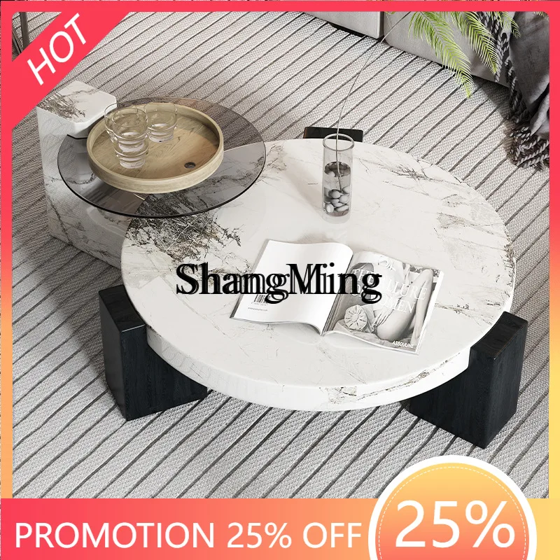 

CL marble round coffee table minimalist living room high and low combination coffee table