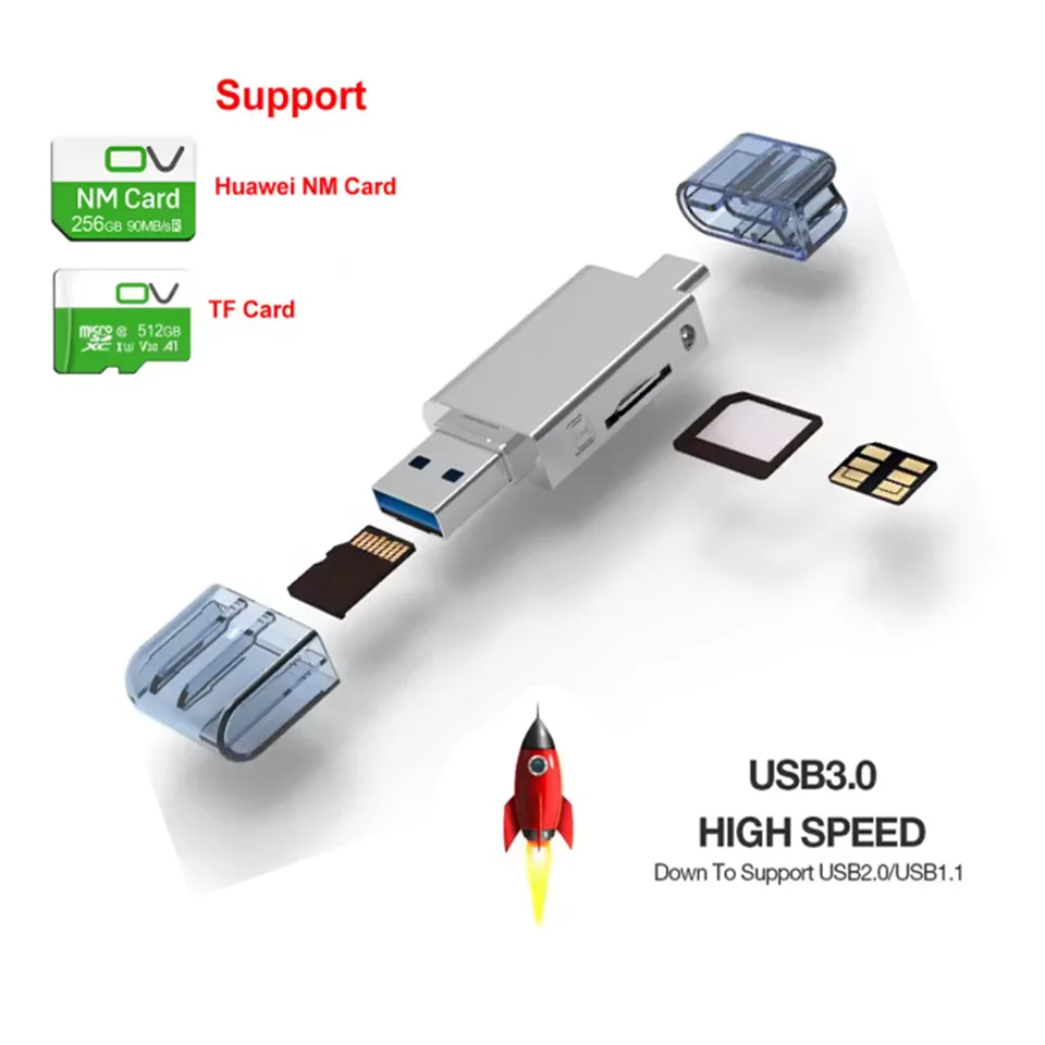 USB-C タイプ C /USB 2.0 - NM ナノメモリカード TF マイクロ SD
