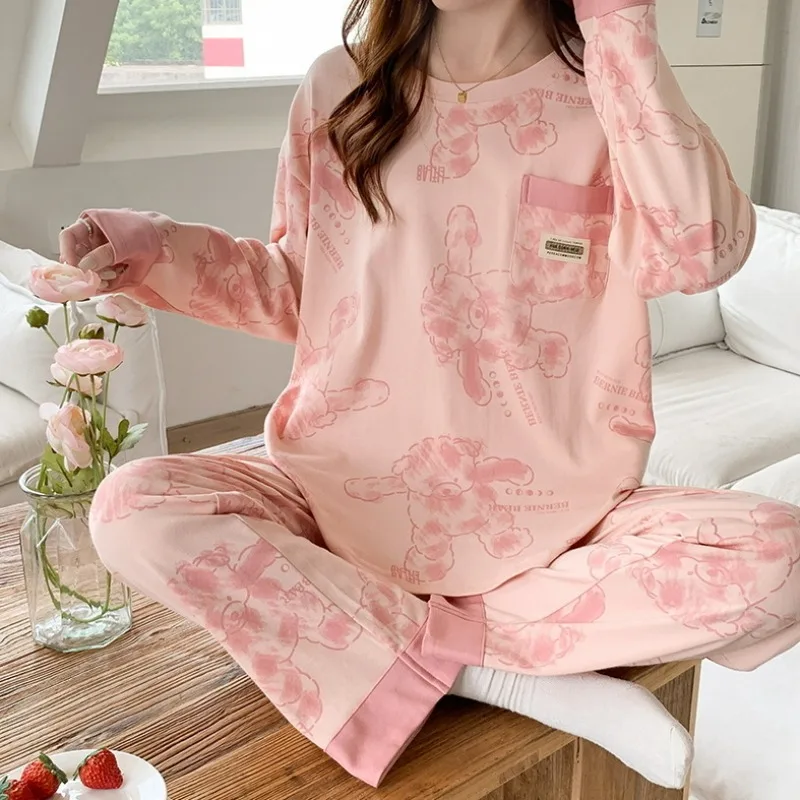 Ensemble de pyjamas de dessin animé pour femmes, vêtements de nuit à manches longues, col rond, vêtements d'intérieur pour femmes, été, printemps, automne, nouveau