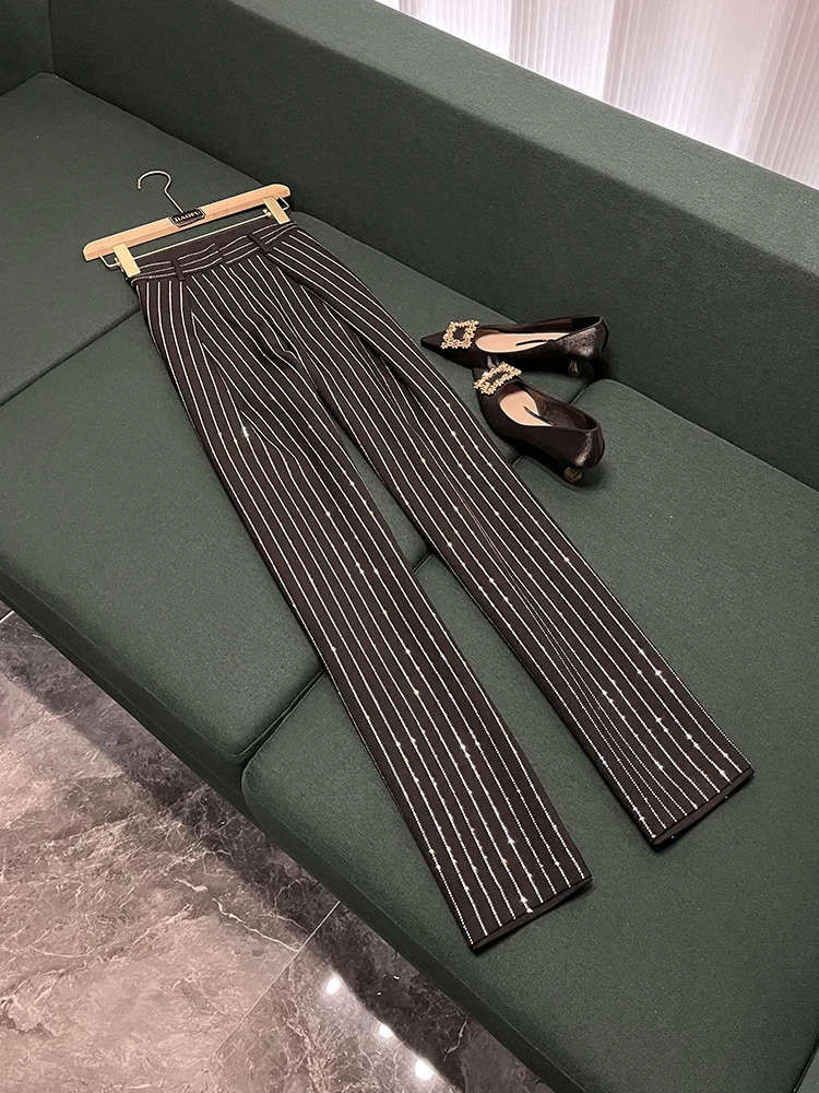 Elegant Striped Women's Suit Set Loose Long Sleeve Two-Piece Workwear Professional Outfit Autumn Collection A22452