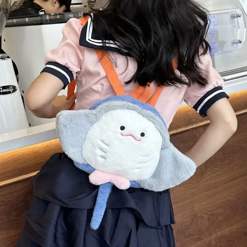 Japanese Cute Cartoon Manta Ray Plush Kawaii Doll Backpack Storage Bag School Bag Mini Kids Backpacks Girl Women Bag