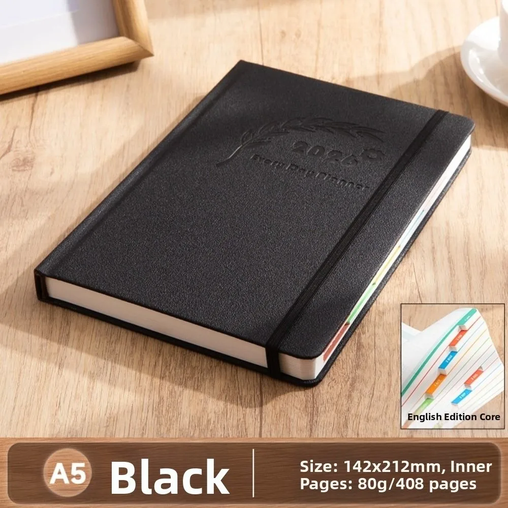 英語 2026 スケジュールプランナー メモ帳 12 か月の効率化 To-do リスト ノートブック ブックマーク 厚紙 A5 アジェンダ プランニング ノートブック