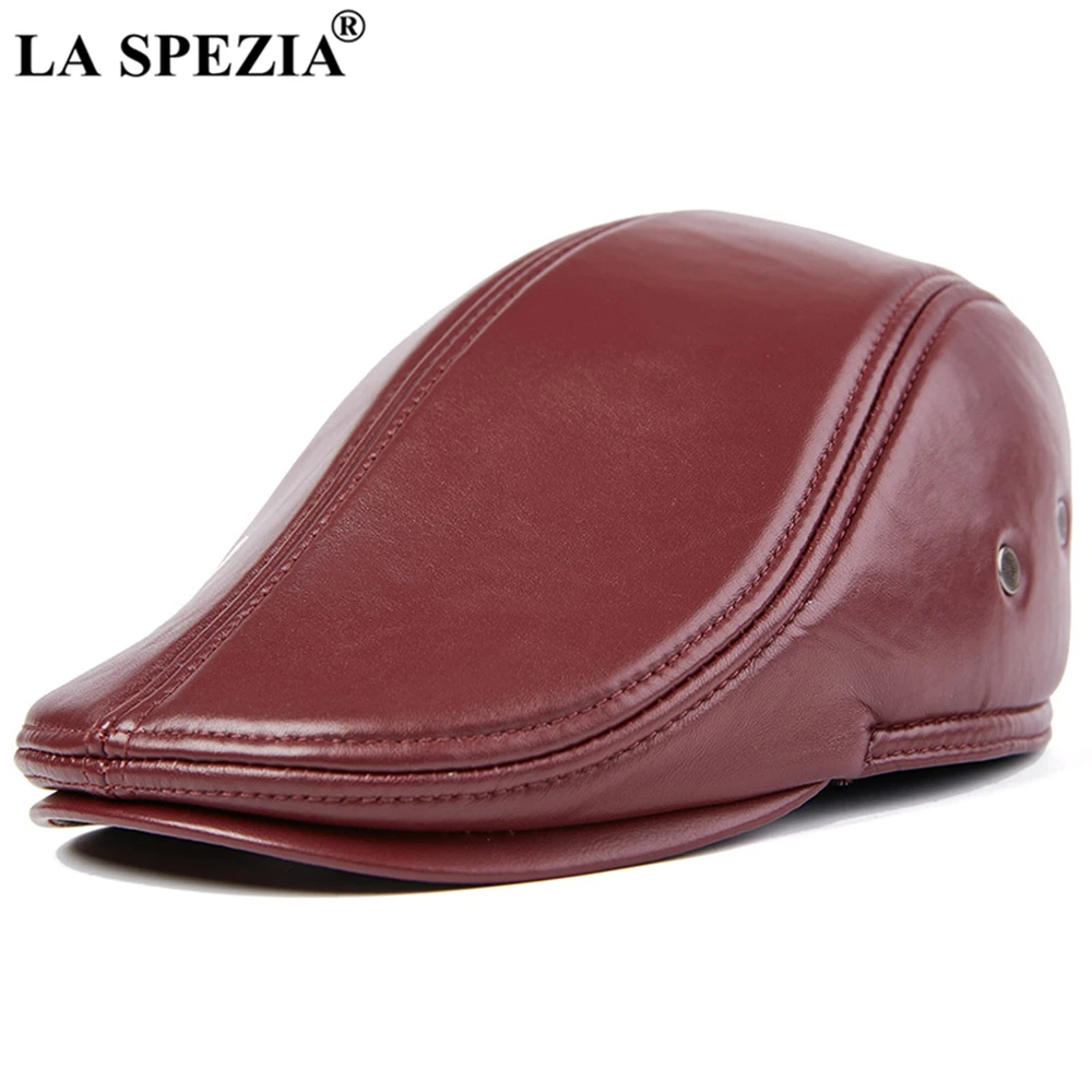 LA SPEZIA Black Men Flat Cap Sheepskin Real Leather Men\'s Brand Cap High Quality Autumn Winer Earflaps Men\'s Duckbill Ivy Cap