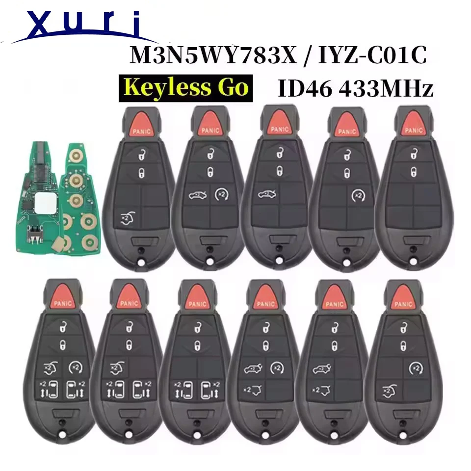 

Xuri Smart Remote Keyless go For Jeep Grand Cherokee Dodge RAM Chrysler Town&Country FCC:M3N5WY783X 433MHZ ID:46CHIP.