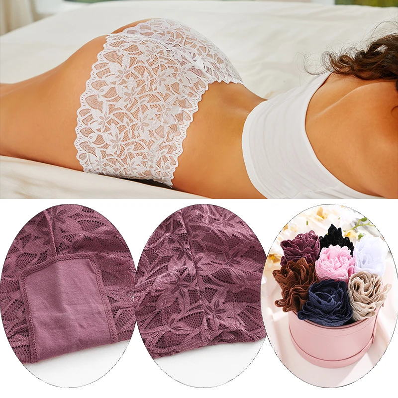 2Pcs/Set Sexy Lace Four Shorts Women Low-Rise Panties Floral Underwear S-XL Girls Sexy Panties Ladies Transparent Underpants