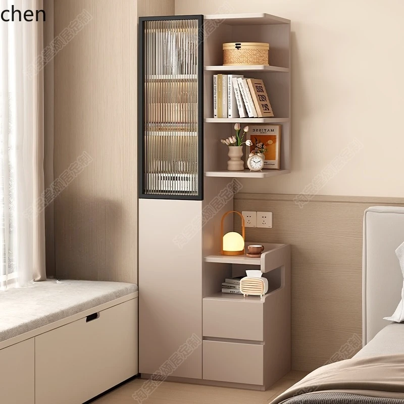 LXC solid wood bookcase shelf integrated floor storage cabinet small apartment sewn bedside cabinet