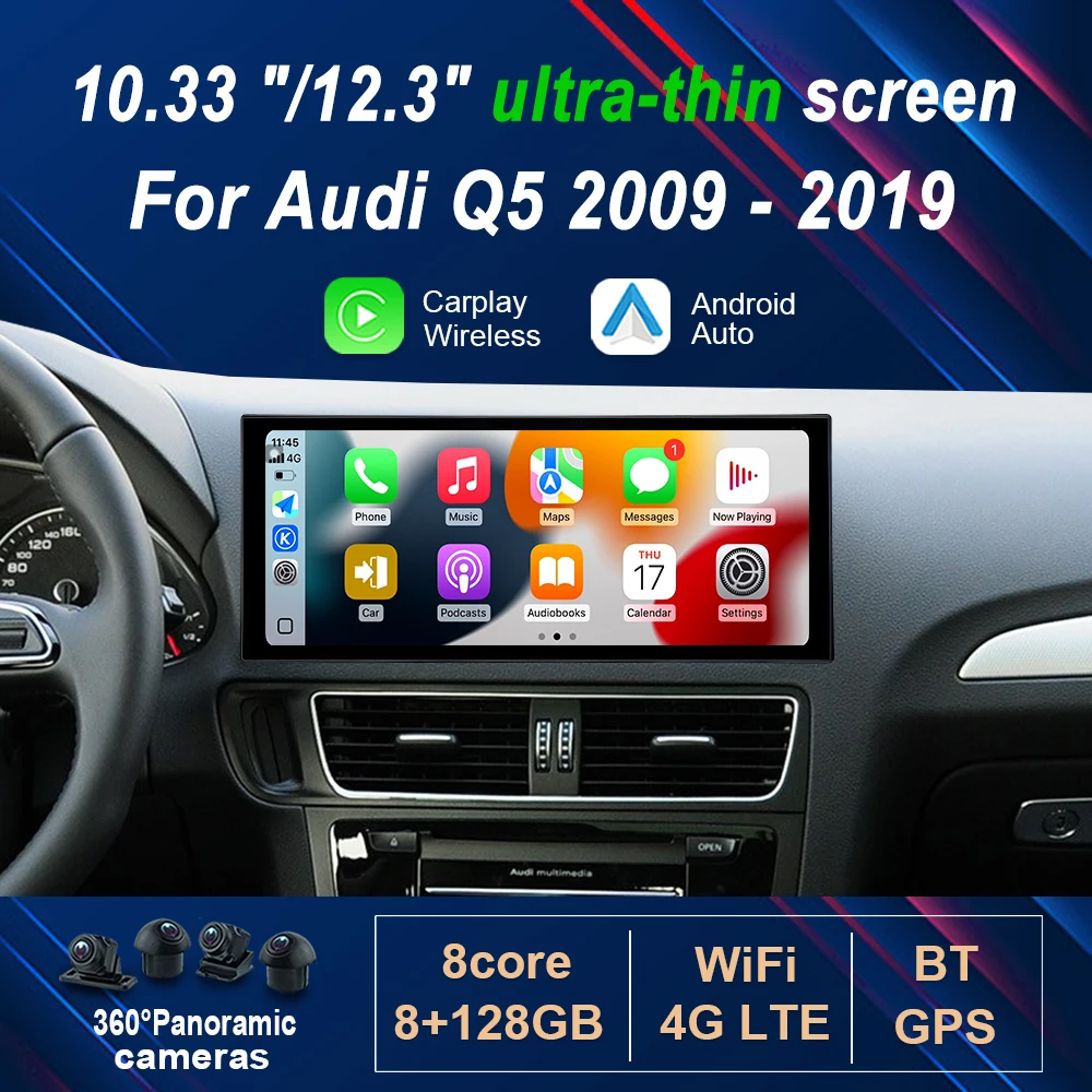 10,33 "/12,3" Android 14 Radio de coche reproductor Multimedia de vídeo para Audi Q5 2009 - 2019 inalámbrico Carplay HD pantalla táctil GPS 4G