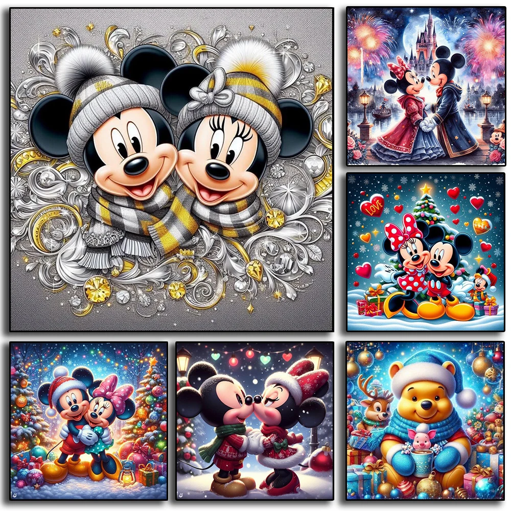 5D Mickey & Minnie Romantic Love Disney Christmas Cartoon Colorful Full Diamond Painting Embroidery Wall Art Kid Home Decor Gift