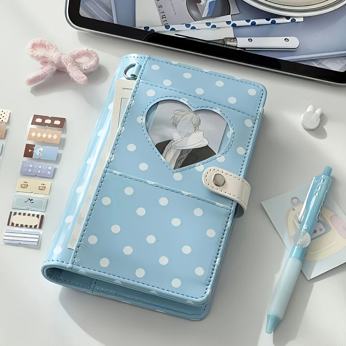 Polka Dot Photo Card Binder Cover Loose Leaf Notebook Shell Heart Window Card Display Multiple Inner Pockets Notebook Stationery