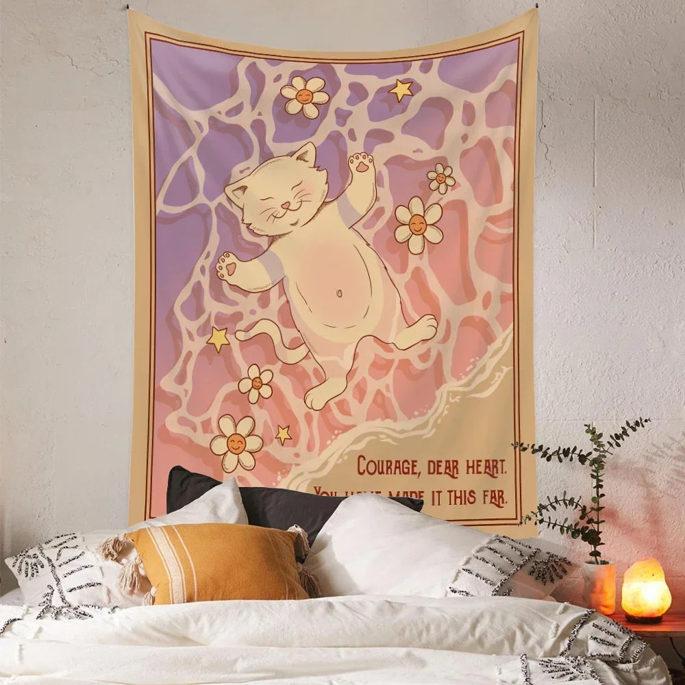 VIKAMA Mystic Cat & Moon Tapestry Wall Hanging, 6 Assorted Designs, Wall Art Decor for Bedroom Living Room