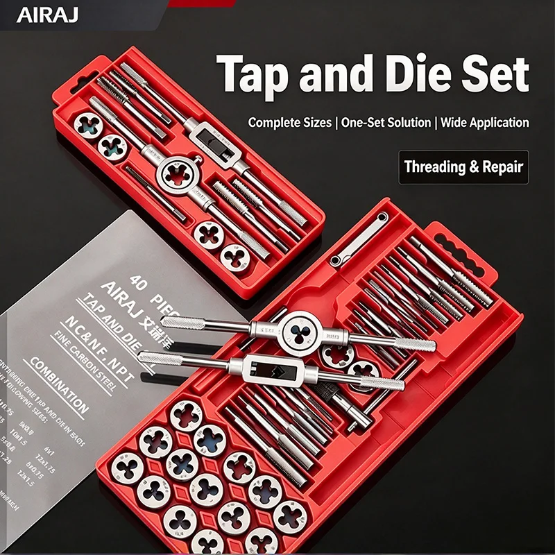 12/20/40PCS Hand Tap and Die Set M3-M12 Screw Thread Plugs Straight Taper Reamer Tools Hardware Tool Portable Universal