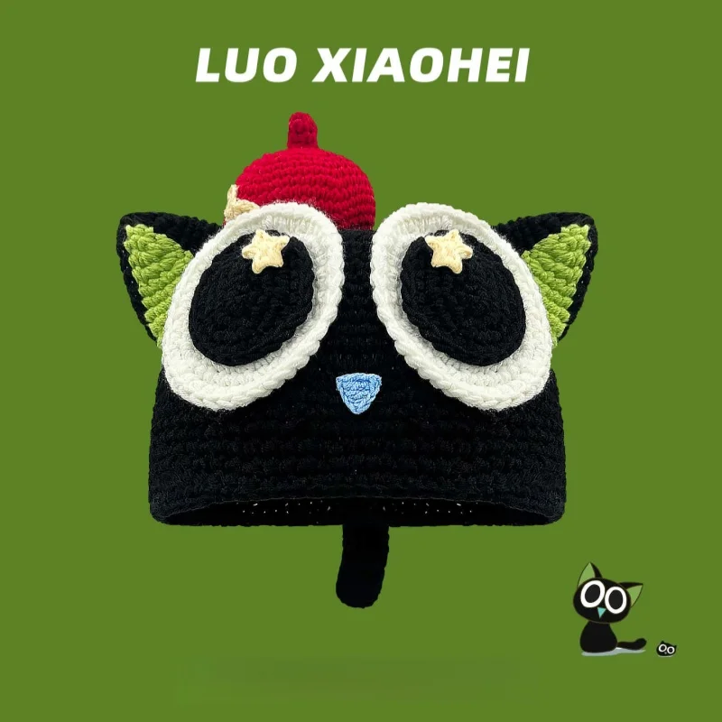 

Военные хроники Luo Xiaohei: вязаные шапки с окружающими котятами, осенние и зимние новые теплые вязаные шапки, подарки на Рождество и день рождения