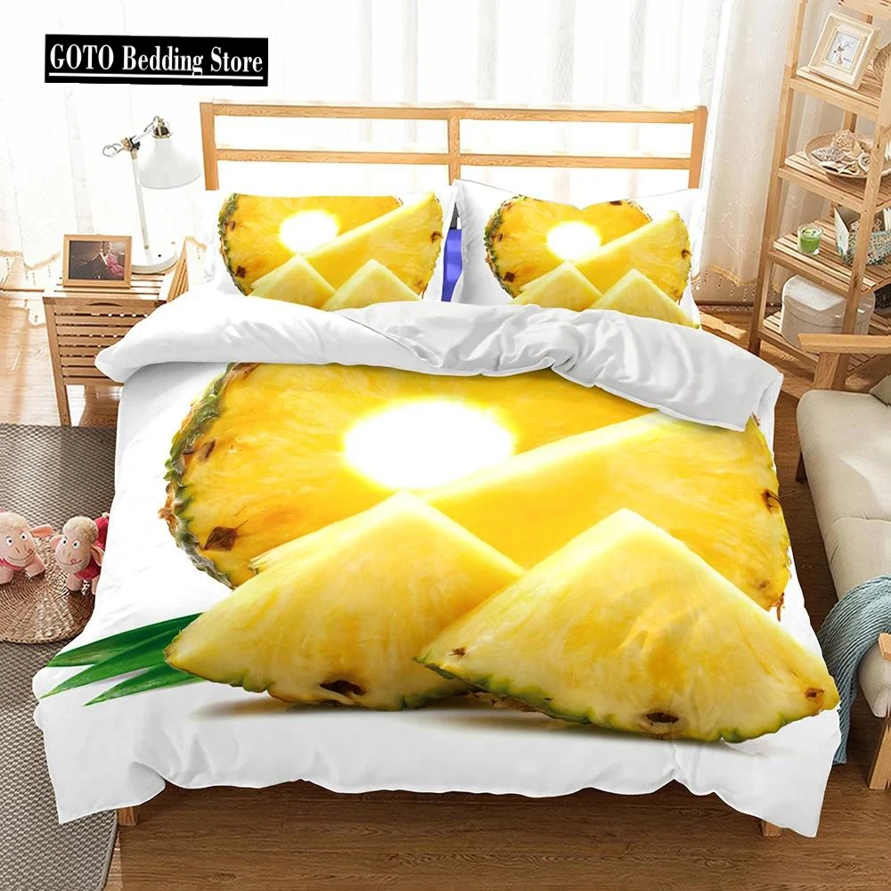 

Dropship Duvet Cover Sets 3d Printed Fruit Pineapple Bedroom Set Queen Bedding Set Ainforests Bed Linens King Size High Quality