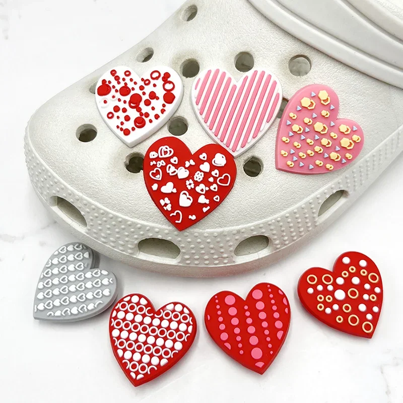 Single Sale Bubble Stripe Love Heart PVC Shoe Charms Accessory Shoe Upper Pins Buckle Decorations Badge Kids Gifts